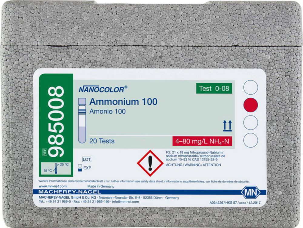 Експрес-тести NANOCOLOR®, частина 1, Амоній 100, 4 - 80 мг/лNH4+ 5 - 100 мг/лNH4+