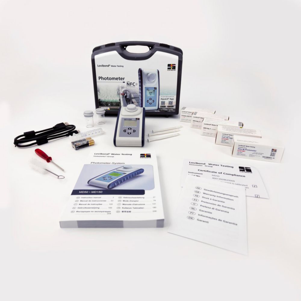 Photometer MD150 CL-Br-ClO2-O3-pH, with tablet reagents