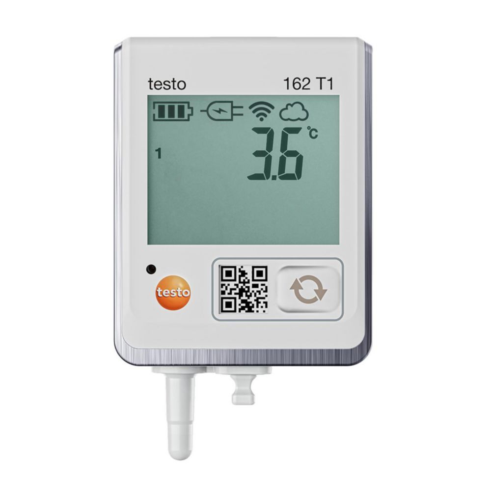 Online temperature data logger testo 162 T1, with integrated NTC temperature sensor