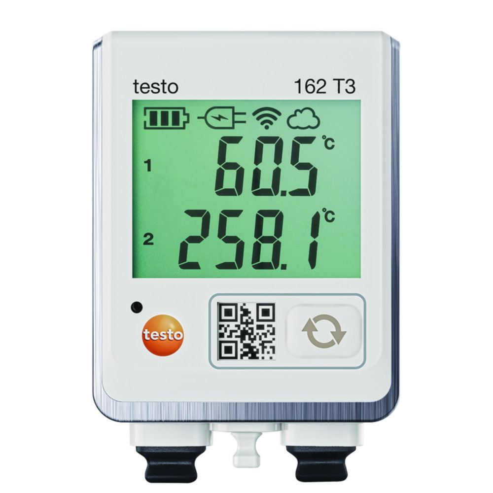 Online temperature data logger testo 162 T3, with two connections for TC temperature sensors