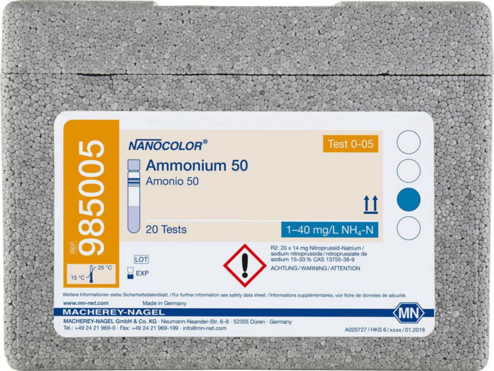 Експрес-тести NANOCOLOR®, частина 1, Амоній 50, 1 - 40 мг/лNH4+ 1 - 50 мг/лNH4+