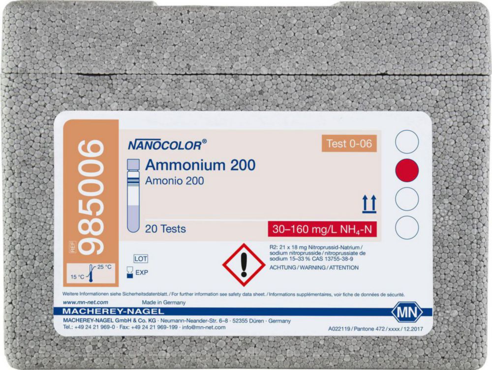 Експрес-тестиNANOCOLOR®, частина 1, Амоній 200, 30 - 160 мг/лNH4+ 40 - 200 мг/лNH4+