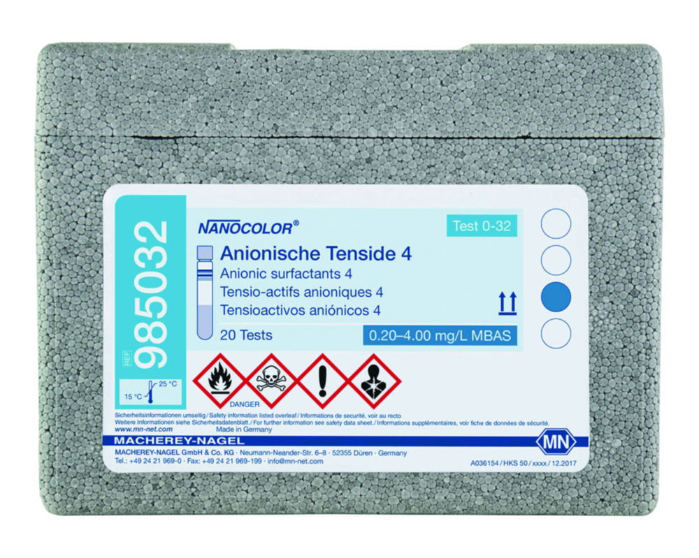 Трубні тести NANOCOLOR® Частина 2, 0,20 – 4,00 mg/l MBAS 0,20 – 3,500 mg/l SDS