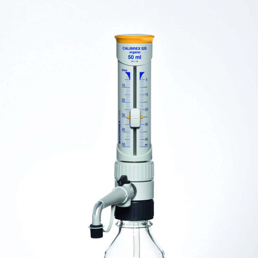 Дозатор пляшковий Calibrex™ organo 525 / Calibrex™ solutae 530, 1,0 мл, є, Calibrex™ organo 525, 0,1 (≤ CV%), 10 - 100 мл