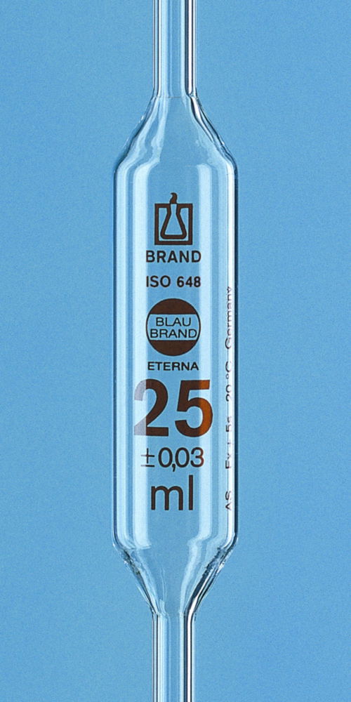 Vollpipetten, AR-GLAS®, Klasse AS, 1 Marke, braun graduiert, mit DAkkS-Kalibrierschein