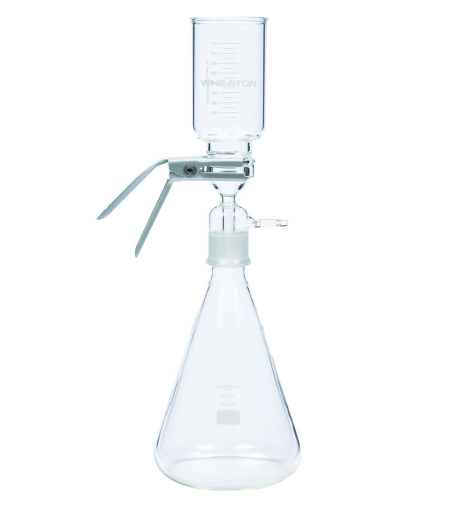 Appareils de filtration avec fritte en verre, avec pince en aluminium anodisé et raccord rodé NS40/35