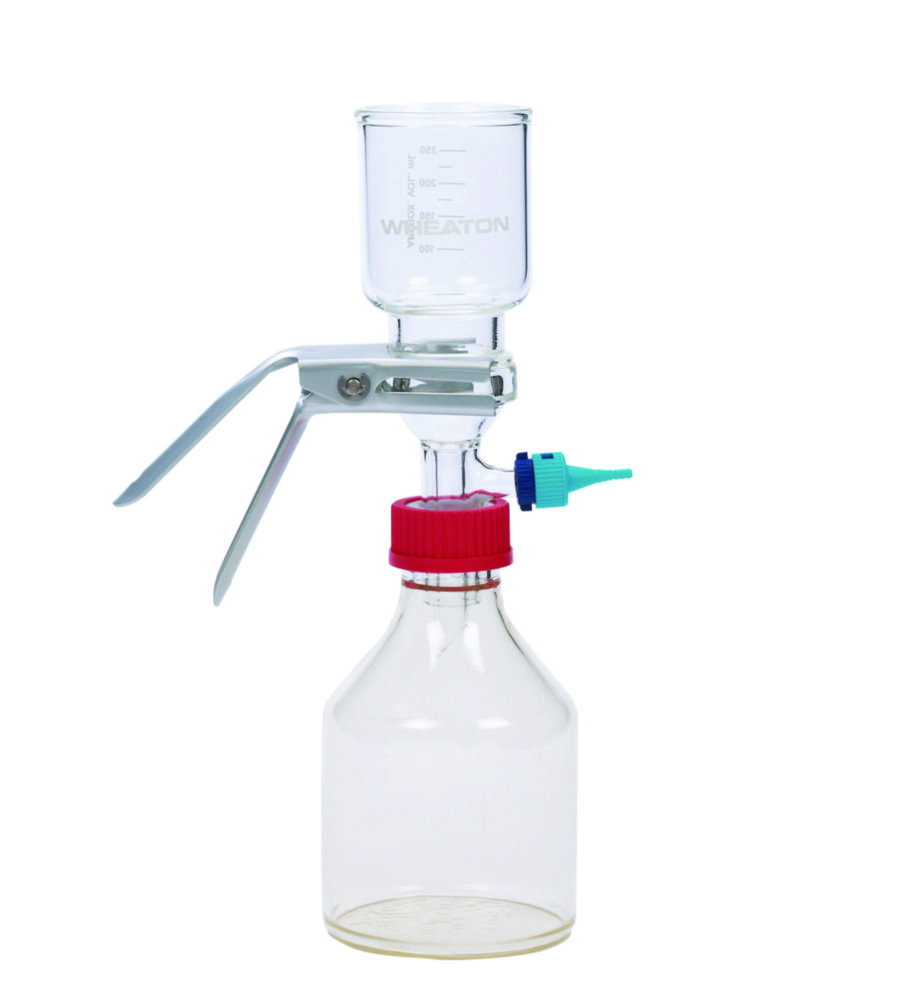 Appareils de filtration avec support de filtre en acier inox, avec pince en aluminium anodisé et raccord vissé GL45