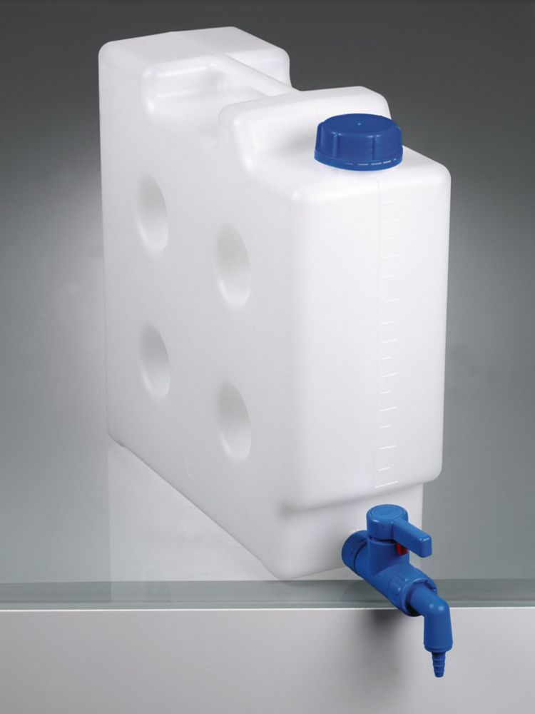 Каністра компактна Flachmann LaboPlast®, PP, 10 л, 125 х 335 х 335 мм, Компактний комплект Stopcock, 125 х 335 х 335 мм, 10 л