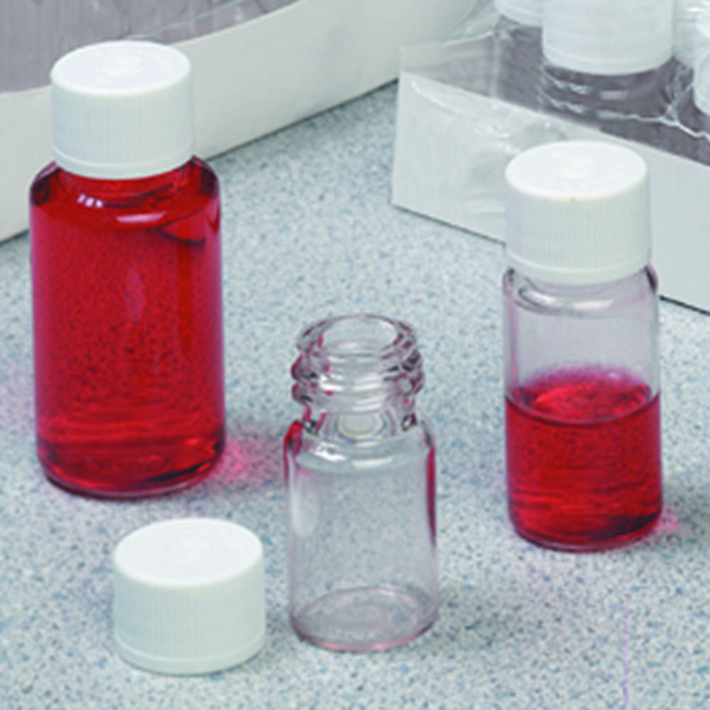 Діагностичні пляшки Nalgene™, ПЕТГ, з білою гвинтовою кришкою, HDPE, +, 5 мл, 11 мм, 22 мм, 46 мм