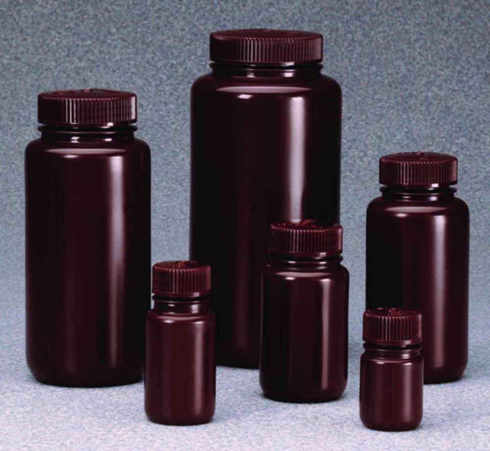 Широкогорлі пляшки Nalgene™ Economy, HDPE, з гвинтовою кришкою ПП, коричневі, 60 мл, 28 мм