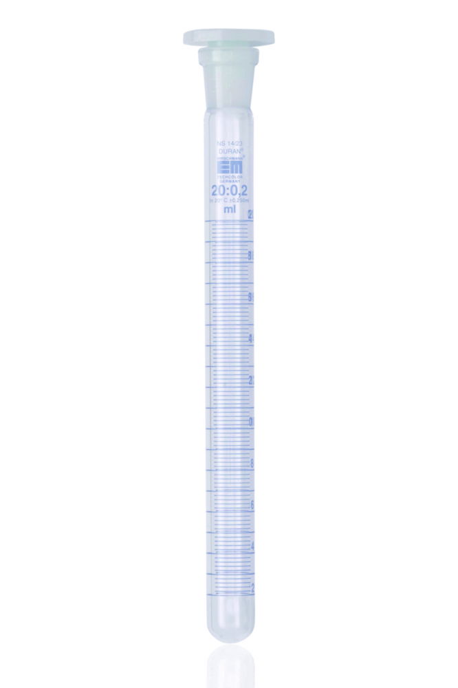 Пробірки, борозикатне скло 3.3, градуйований, з пробкою, PE, 14/23 NS, 0,2 мл, 205 мм