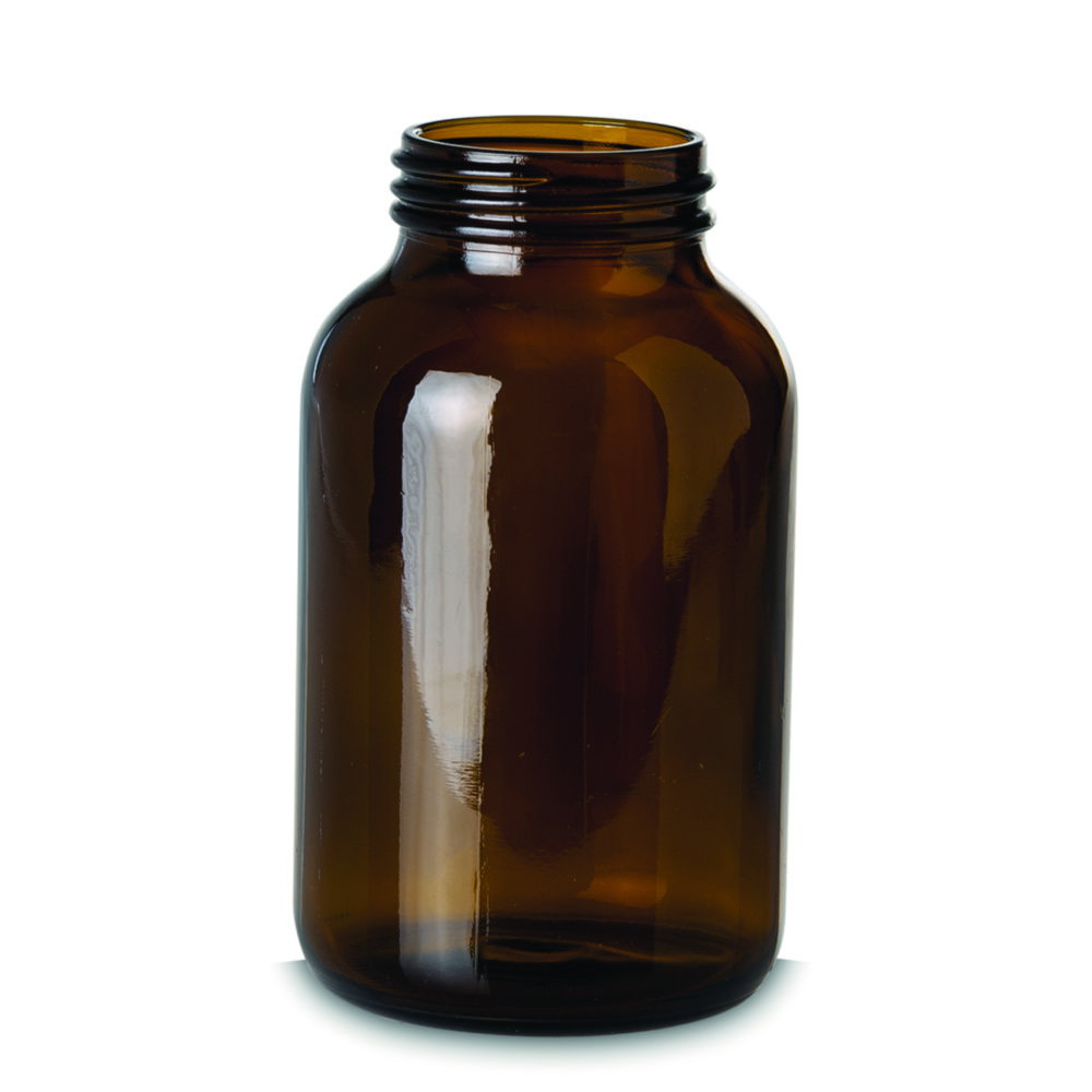 Wide-mouth bottles without closure, soda-lime glass, amber Wide-mouth bottles without closure, soda-lime glass, amber