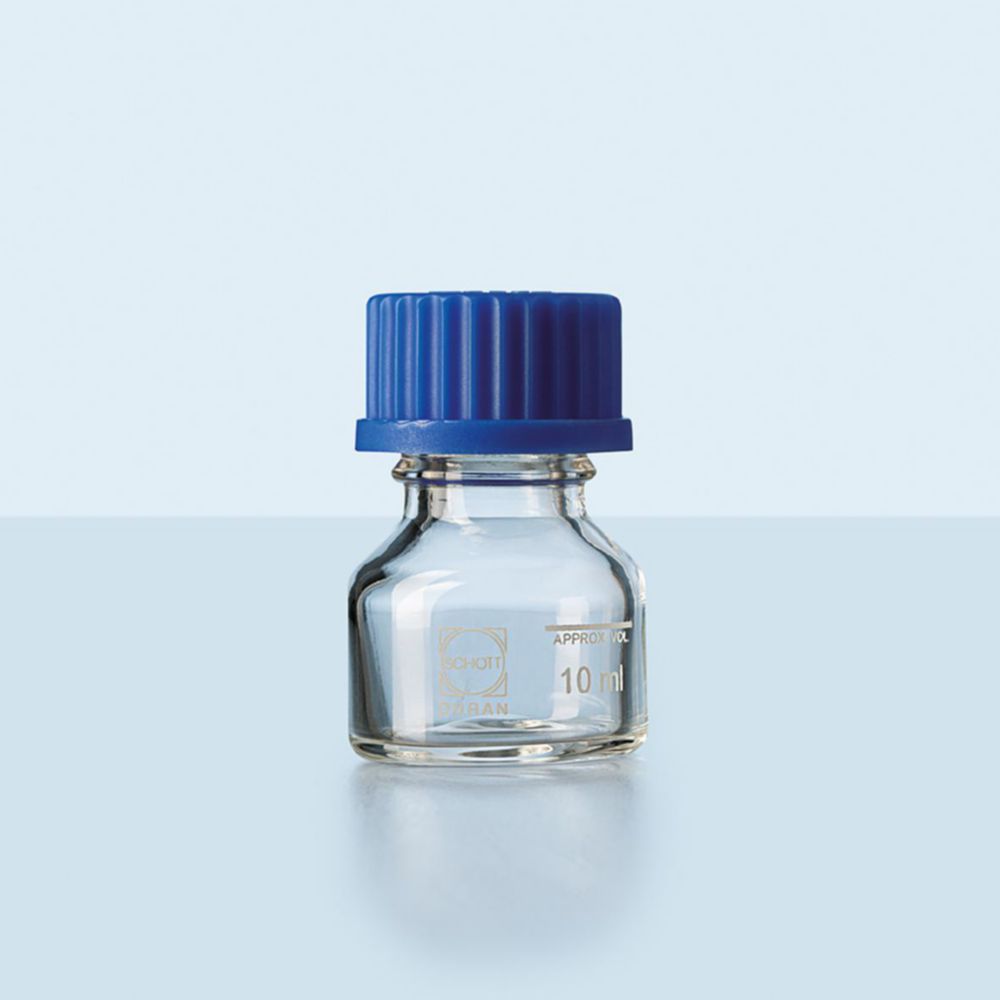 Лабораторна сулія з різьбленням GL 25, DURAN®, 10 мл, Прозора, з кришкою