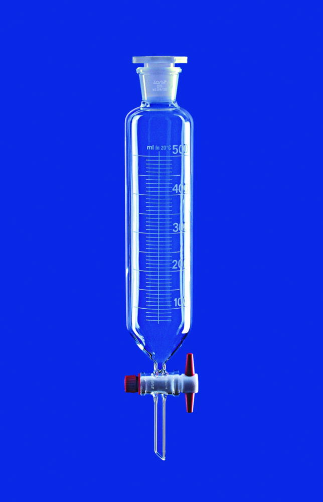 Разделение воронок, цилиндрических, с ключом PTFE, боросиликатное стекло 3.3, 6 мм, 20 мл