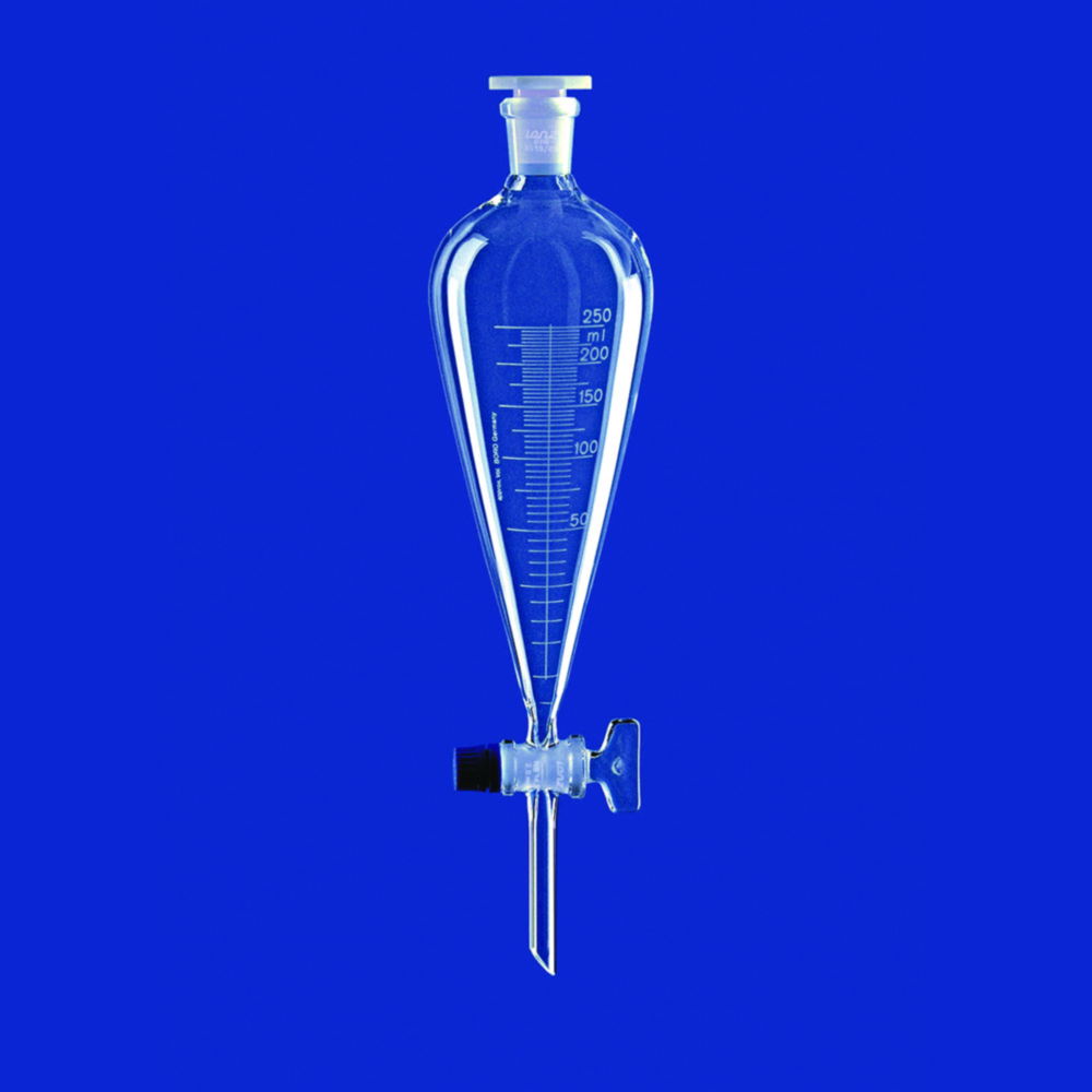Scheidetrichter nach Squibb, mit Glasküken, Borosilikatglas 3.3