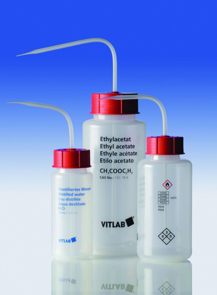Безпечні промивалки з широкою горловиною VITsafe™ з маркуванням, PP/LDPE, PP, 45 GL