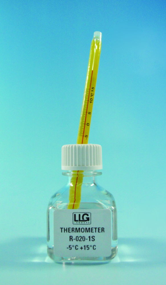 LLG-Exact-Temp Стандартні термометри, заповнені червоним спиртом, 125 мм, 0,50 °C, Етиленгліколь, -5 ... 15 °C, 1,0 (±) °C