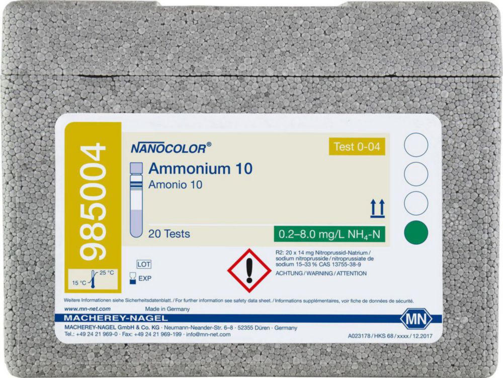 Експрес-тести NANOCOLOR®, частина 1, Амоній 10, 0,2 - 8,0 мг/лNH4+ 0,2 - 10,0 мг/лNH4+