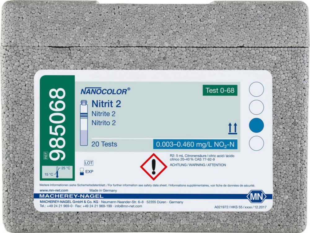Трубні тести NANOCOLOR® Частина 2, 0,003 - 0,460 mg/l NO2-N 0,02 - 1,50 mg/l NO2-