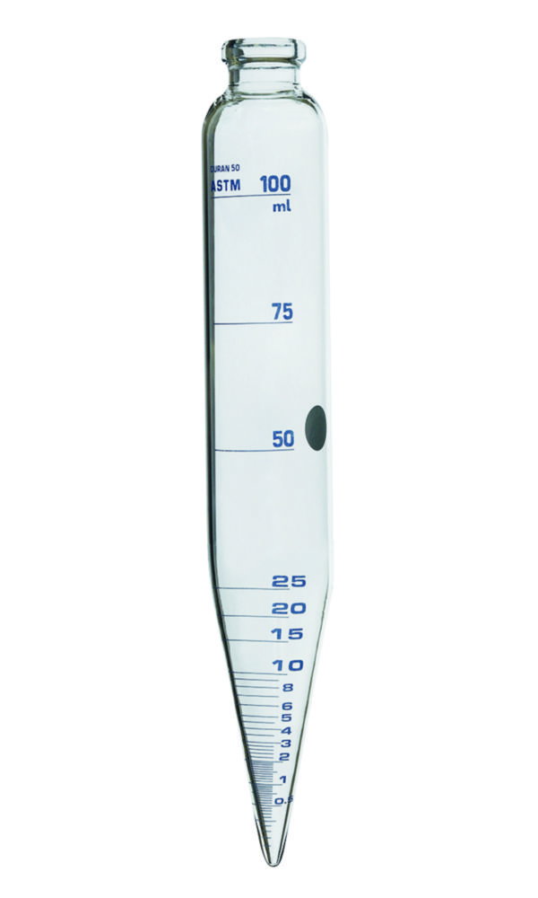 ASTM centrifuge tube, cylindrical, with conical base, borosilicate glass 3.3