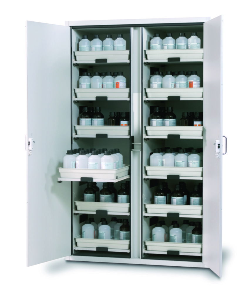 Cabinets for Acids and Alkalis SL-CLASSIC with Wing Doors, 12 pull-out shelves