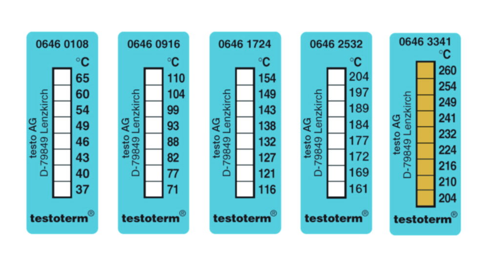 8-step irreversible temperature strips testoterm®