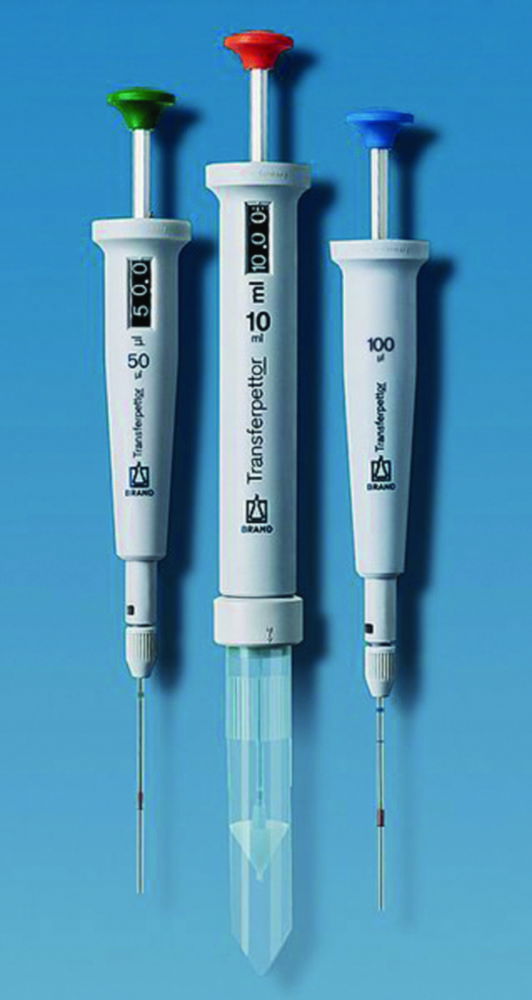 Піпетки Transferpettor фіксованого обсягу, PTFE - мкл, 0,4 (≤ CV%), 0,6 (± R%), Скло