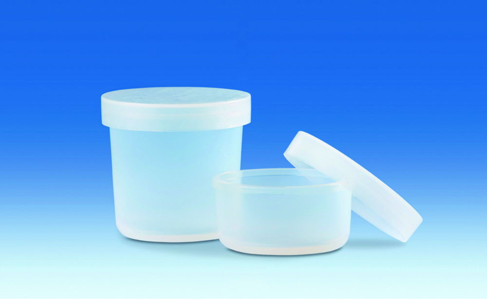 Abdampfschalen PFA, mit Schnappdeckel, PE