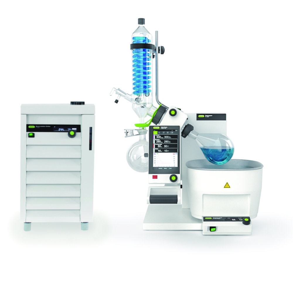 Rotary evaporator Rotavapor® R-300 System with Interface I-300 Pro, heating bath B-301 and recirculating chiller F-305 Rotary evaporator Rotavapor® R-300 System with Interface I-300 Pro, heating bath B-301 and recirculating chiller F-305