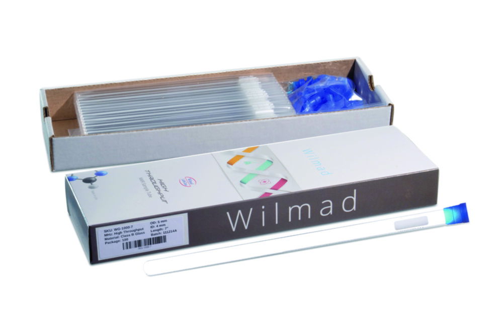 ЯМР-ампули, 5 мм, Wilmad®, висока пропускна здатність, 60 мкм, 203 мм, Ампули ЯМР з високою пропускною здатністю, 60 мкм, 203 мм