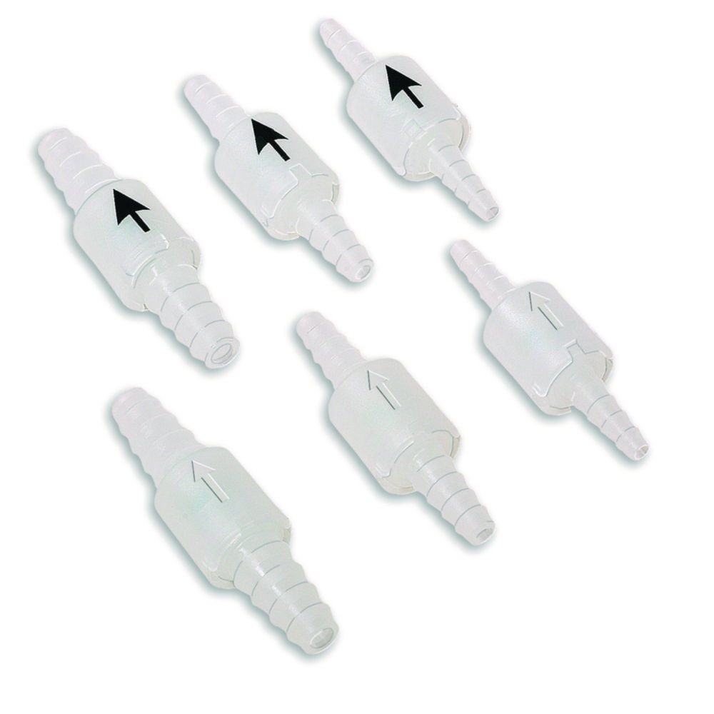 Non-return valves, PP, with black directional arrow