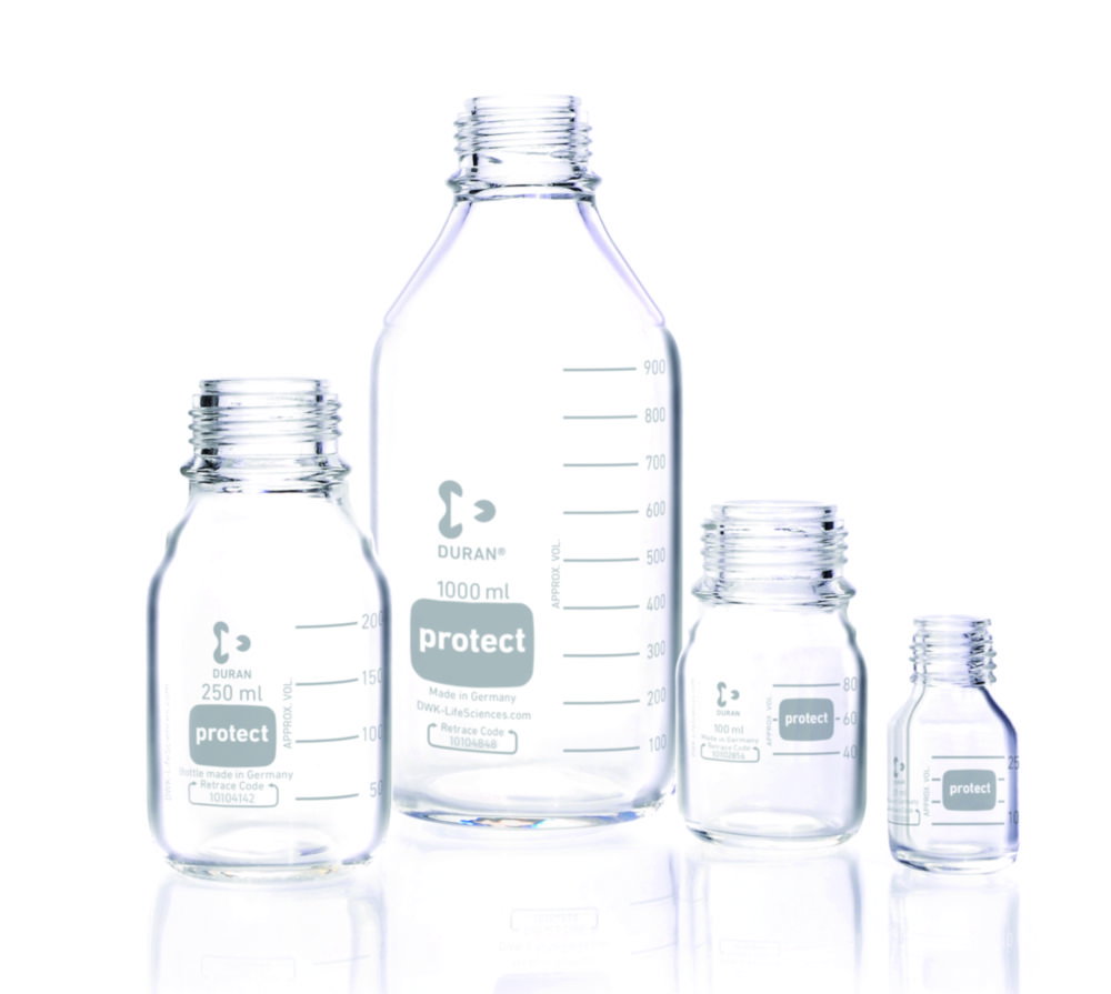 Laboratory bottles Protect DURAN®, with retrace code