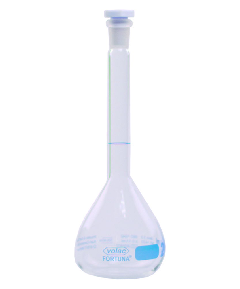 Томтричні колби Volac FORTUNA®, Borosilicate скла 3.3, клас А, з пробки PP, blau, 24/29