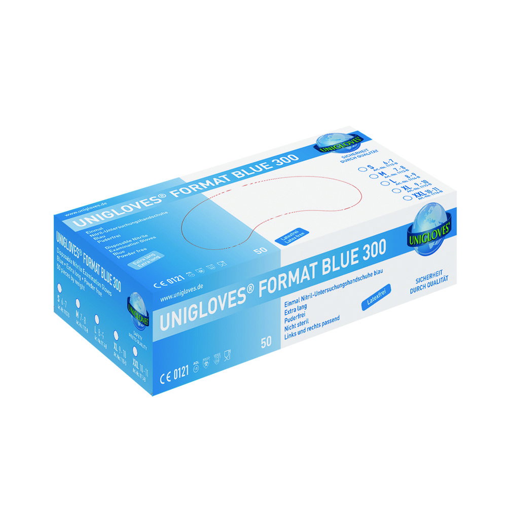 Disposable Gloves Format Blue 300, Nitrile, extra-strong