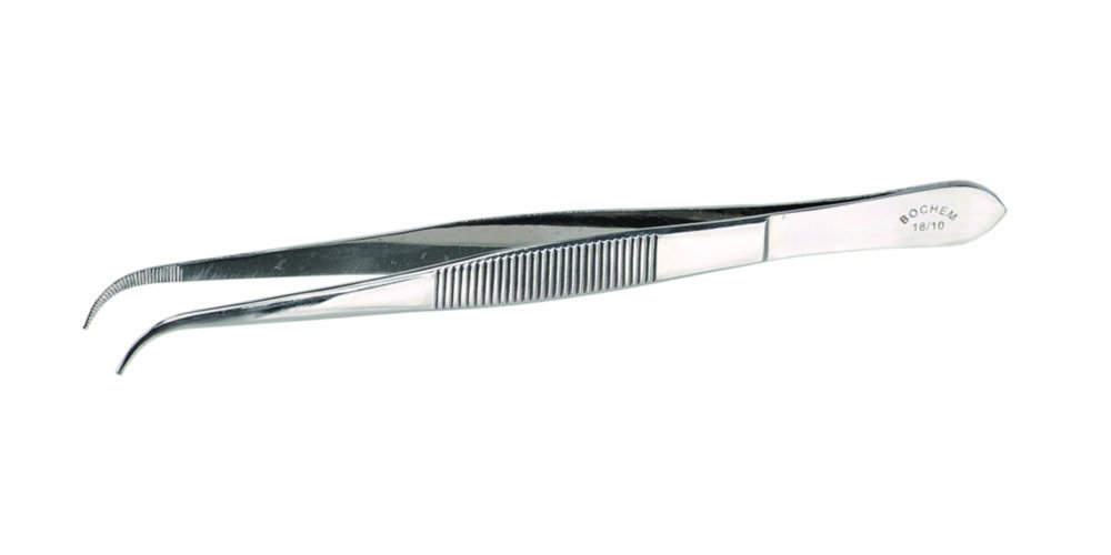 Forceps, curved end, 18/10 steel