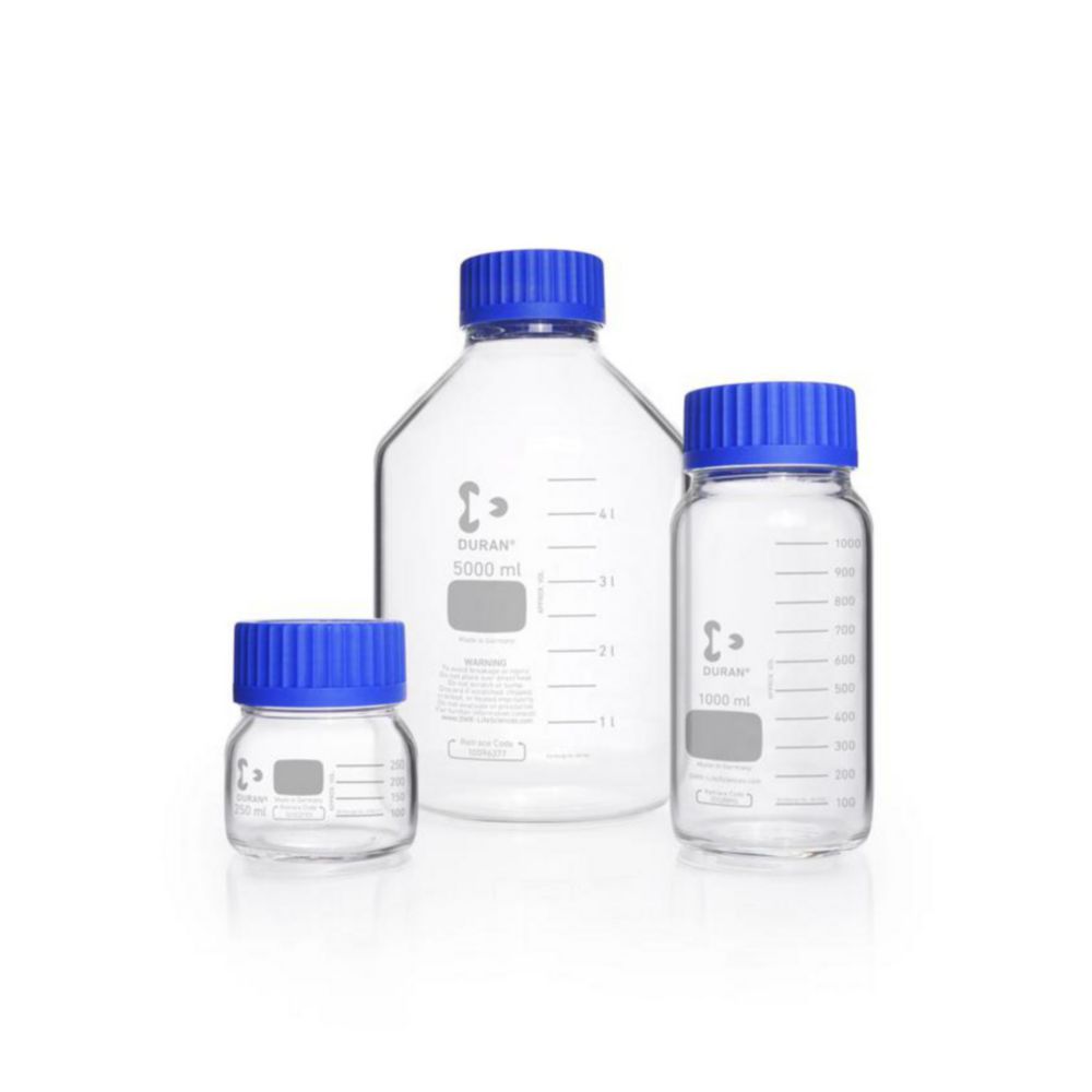 Wide-mouth bottles with GLS 80® neck, DURAN®, clear, with screw cap Wide-mouth bottles with GLS 80® neck, DURAN®, clear, with screw cap