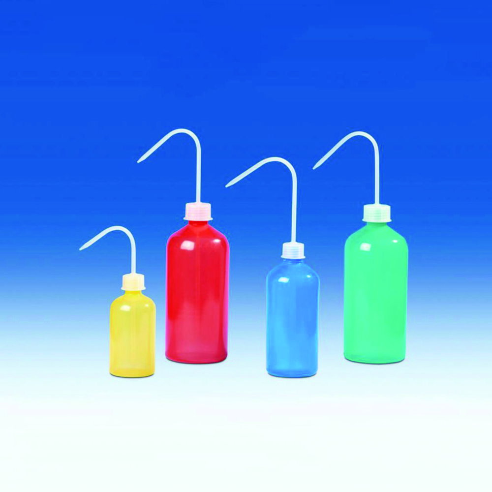 Coloured wash-bottles, narrow-neck, LDPE, set