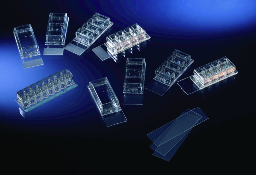 Слайди для мікроскопів Lab-Tek, ПС, 8, скло, Lab-Tek II™, 0,2-0,5 мл, 0,7 см2