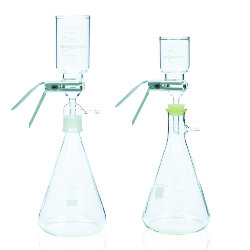 Filtriergeräte mit Edelstahl-Filterhalter, mit eloxierter Aluminiumklammer und Silikonstopfen