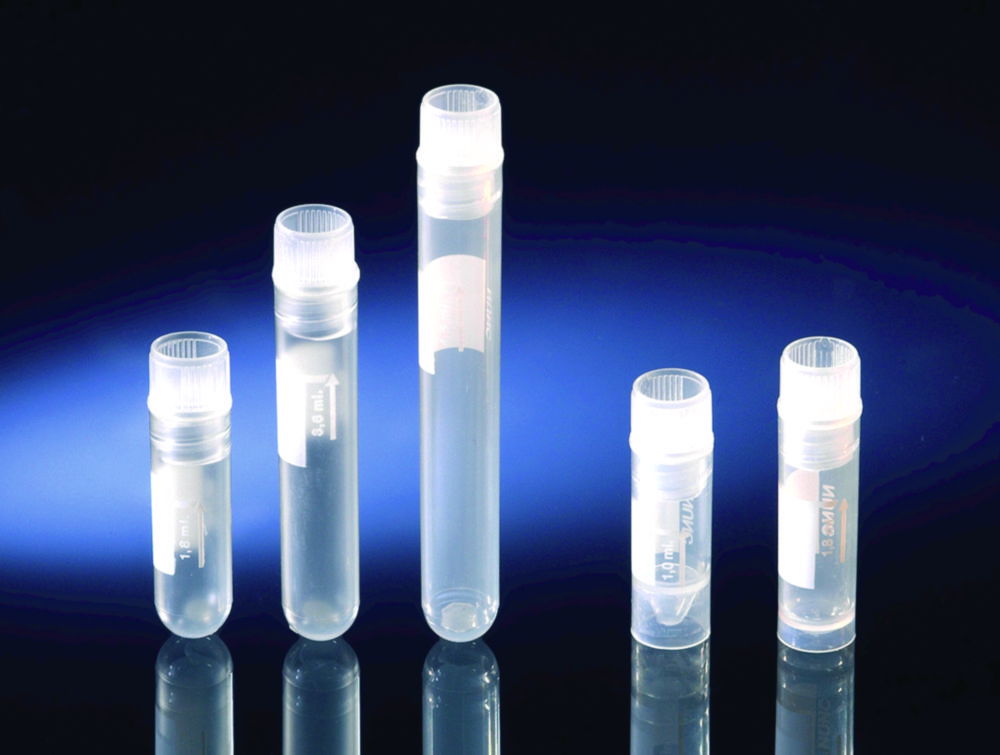 Пробірки Nunc Cryotubes з внутрішнім різьбленням, ПП, стерильні, 1 мл, 42 мм, конічні стійкі з областю маркування, 12,5 мм, 42 мм