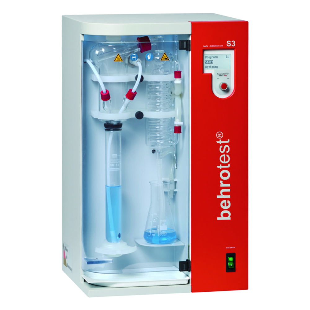 Wasserdampfdestillierer S 3 mit automatischer Zugabe von NaOH und H2O mit automatischer Absaugung der Probenreste und mit 10 Programmen