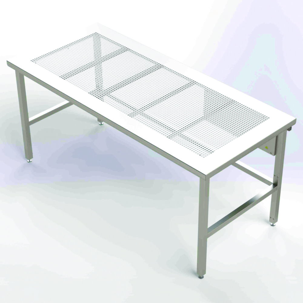 Reinraumtische höhenverstellbar mit gelochter Arbeitsplatte