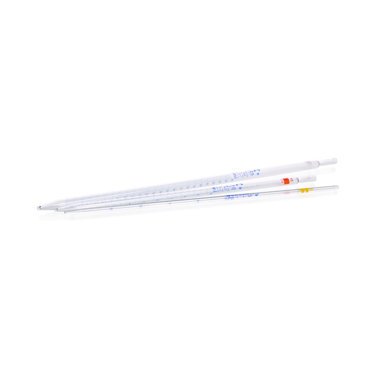 Pipette graduate, vetro sodico-calcico, classe AS, graduazione blu, tipo 2