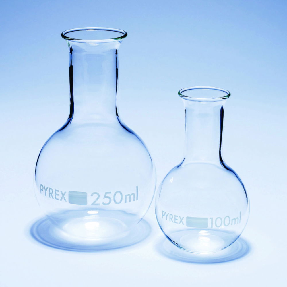 Колбы, для кипячения, плоское дно, узкогорлые, Pyrex®, 57 мм, 340 мм