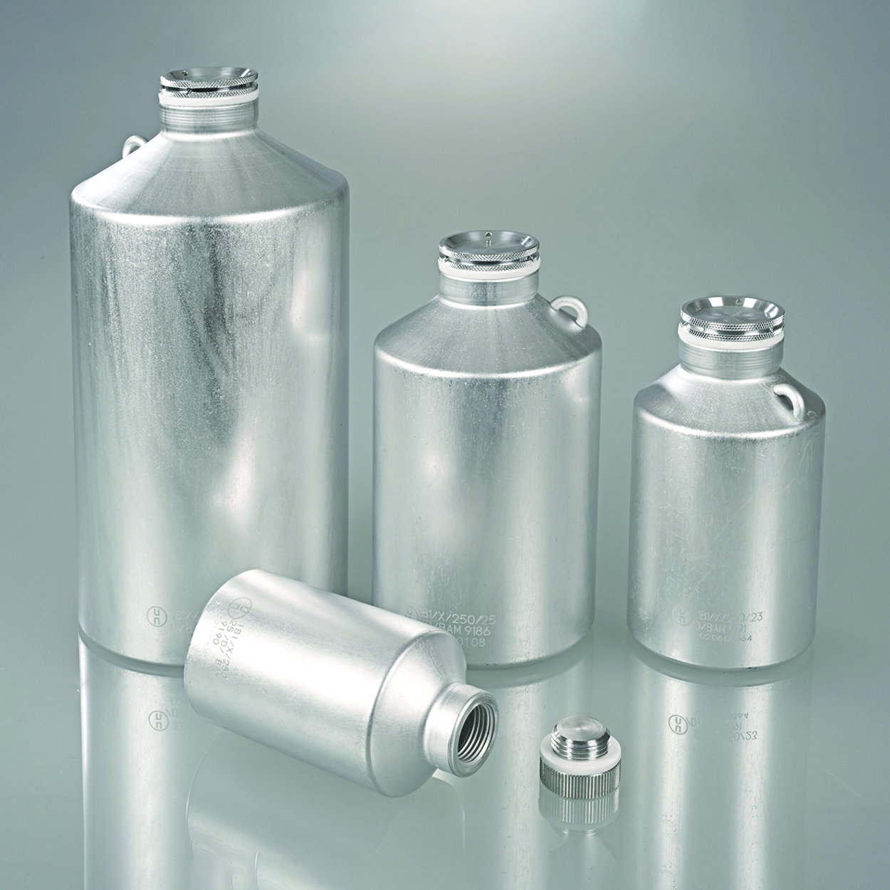Transport bottles, Aluminum, with UN approval