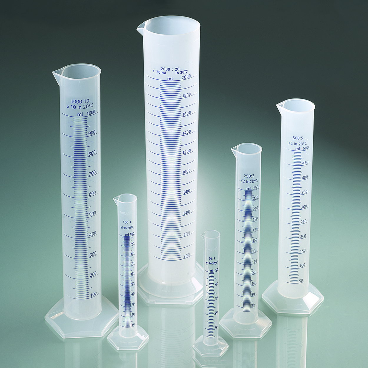 Measuring cylinders, PP, tall form, class B, blue graduation